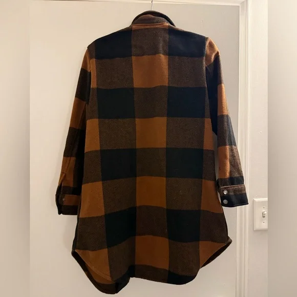 BB Dakota Steve Madden Black Cognac Tan Brown Utility Jacket Shacket Small S - Picture 7 of 7